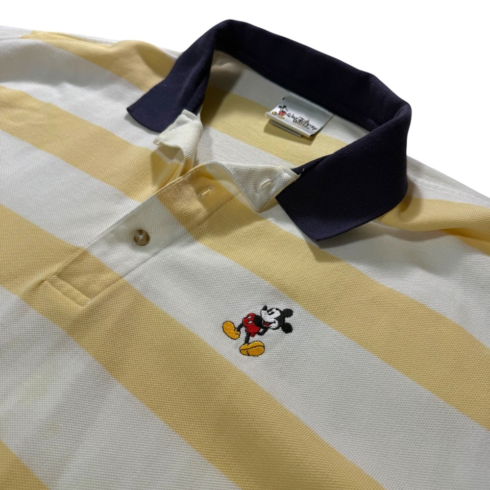 Vintage Disney World‎ Mickey Mouse Striped Polo Shirt Embroidered Logo XL